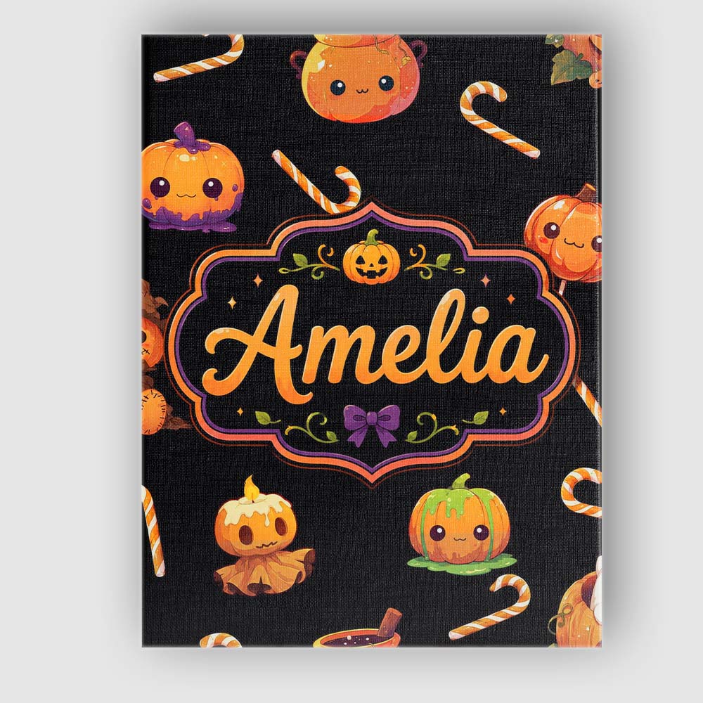 Personalised Name Cute Halloween Pumpkin Custom  Unique Gift Idea Elegant Feature Canvas Wall Art Print Decor Picture Ready to Hang