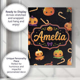 Personalised Name Cute Halloween Pumpkin Custom  Unique Gift Idea Elegant Feature Canvas Wall Art Print Decor Picture Ready to Hang
