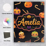 Personalised Name Cute Halloween Pumpkin Custom  Unique Gift Idea Elegant Feature Canvas Wall Art Print Decor Picture Ready to Hang