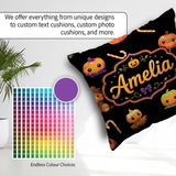 Custom Name Cute Halloween Pumpkin Cartoon Seamless Pattern Name Square Filled Cushion Throw Pillow Sofa Bed Home Decor Zip Washable UK Made