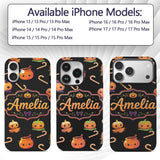 Cute Halloween Pumpkin Candy Cartoon Seamless Custom Name Protective Phone Case Mobile Cover Durable Everyday Smartphone Shock Resistant