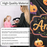 Cute Halloween Pumpkin Candy Cartoon Seamless Pattern Name Unique  Personalised Custom Name Super Soft Fleece Blanket Bed Sofa Throw