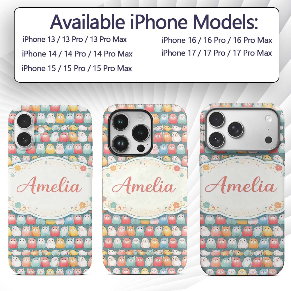 Pastel Hamster Rows Cute Seamless Printed Design Custom Name Protective Phone Case Mobile Cover Durable Everyday Smartphone Shock Resistant