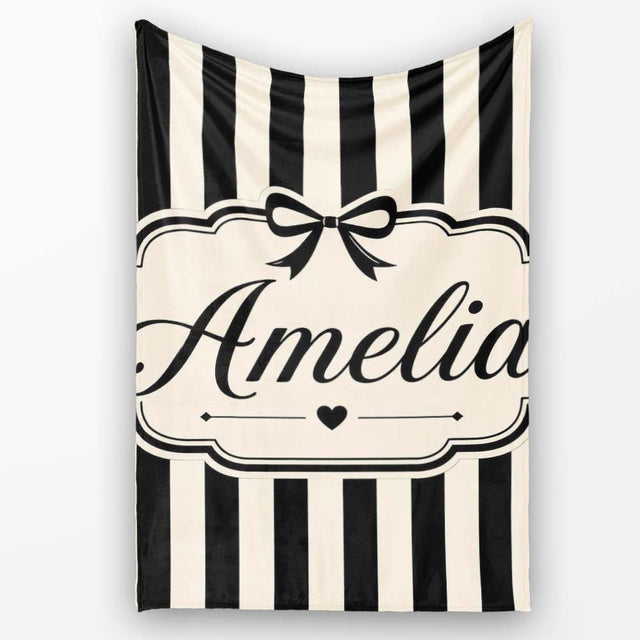 Black and White Wavy Stripe Abstract Seamless Pattern Name Cute  Personalised Custom Name Super Soft Fleece Blanket Bed Sofa Throw