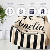 Black and White Wavy Stripe Abstract Seamless Pattern Name Cute  Personalised Custom Name Super Soft Fleece Blanket Bed Sofa Throw