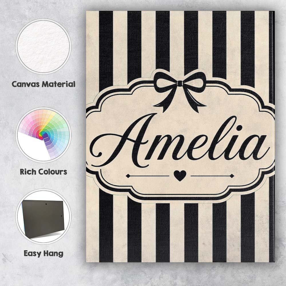 Personalised Name Black and White Wavy Custom  Modern Room Accent Elegant Feature Canvas Wall Art Print Decor Picture Ready to Hang