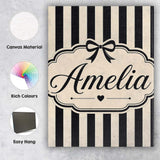 Personalised Name Black and White Wavy Custom  Modern Room Accent Elegant Feature Canvas Wall Art Print Decor Picture Ready to Hang