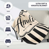 Black and White Wavy Stripe Abstract Seamless Pattern Name Cute  Personalised Custom Name Super Soft Fleece Blanket Bed Sofa Throw