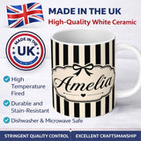 Personalized Custom Name Black and White Wavy Stripe Abstract Seamless Pattern Name Cute 11oz Ceramic Coffee Tea Mug White Large Handle