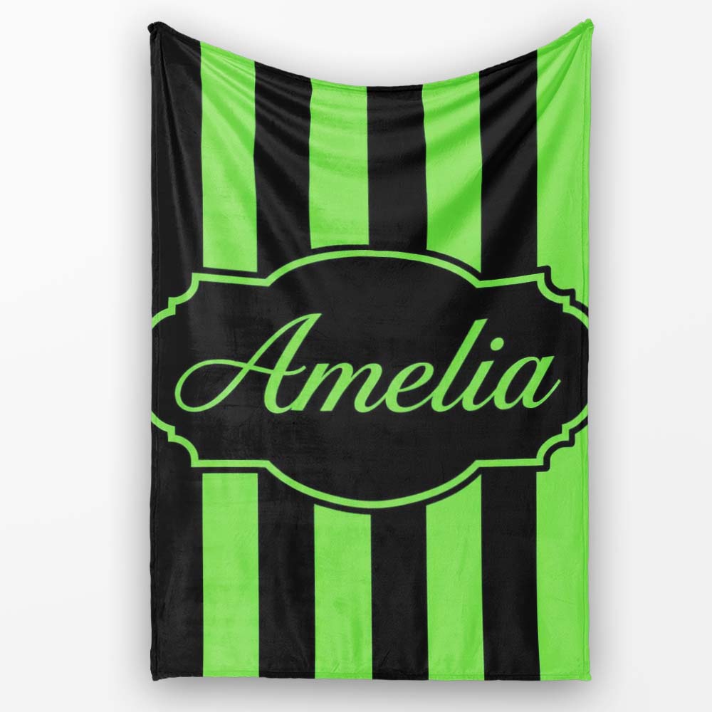 Green and White Wavy Stripe Abstract Seamless Pattern Name Cute  Personalised Custom Name Super Soft Fleece Blanket Bed Sofa Throw