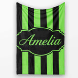Green and White Wavy Stripe Abstract Seamless Pattern Name Cute  Personalised Custom Name Super Soft Fleece Blanket Bed Sofa Throw