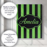 Personalised Name Green and White Wavy Custom  Modern Room Accent Elegant Feature Canvas Wall Art Print Decor Picture Ready to Hang