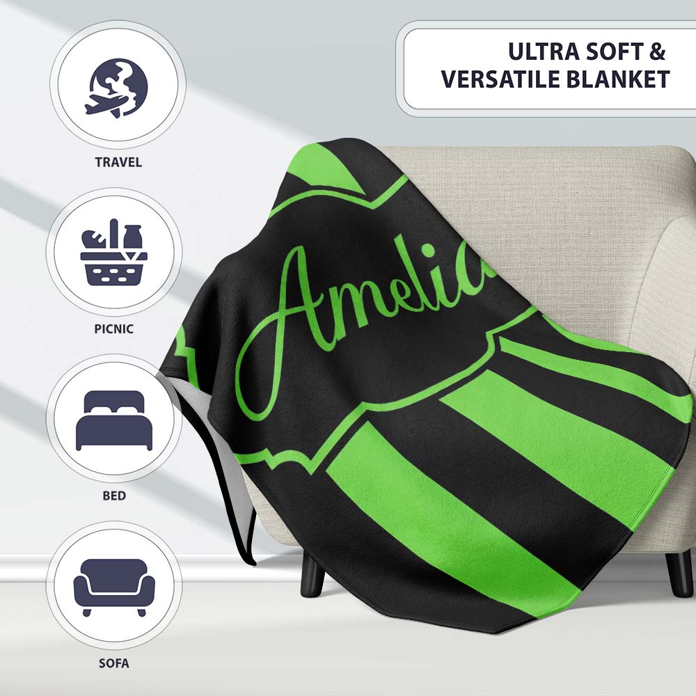 Green and White Wavy Stripe Abstract Seamless Pattern Name Cute  Personalised Custom Name Super Soft Fleece Blanket Bed Sofa Throw