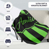 Green and White Wavy Stripe Abstract Seamless Pattern Name Cute  Personalised Custom Name Super Soft Fleece Blanket Bed Sofa Throw