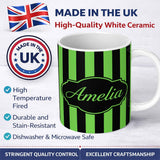 Personalized Custom Name Green and White Wavy Stripe Abstract Seamless Pattern Name Cute 11oz Ceramic Coffee Tea Mug White Large Handle