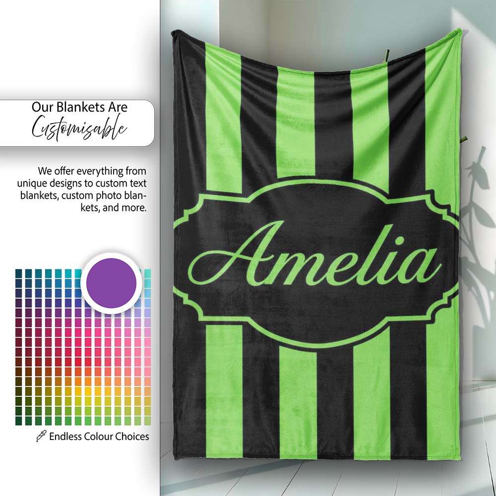 Green and White Wavy Stripe Abstract Seamless Pattern Name Cute  Personalised Custom Name Super Soft Fleece Blanket Bed Sofa Throw