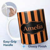 Personalized Custom Name Orange and White Wavy Stripe Abstract Seamless Pattern Name Cute 11oz Ceramic Coffee Tea Mug White Large Handle