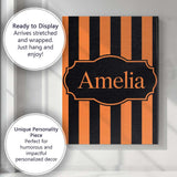 Personalised Name Orange and White Wavy Custom  Modern Room Accent Elegant Feature Canvas Wall Art Print Decor Picture Ready to Hang