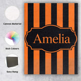 Personalised Name Orange and White Wavy Custom  Modern Room Accent Elegant Feature Canvas Wall Art Print Decor Picture Ready to Hang