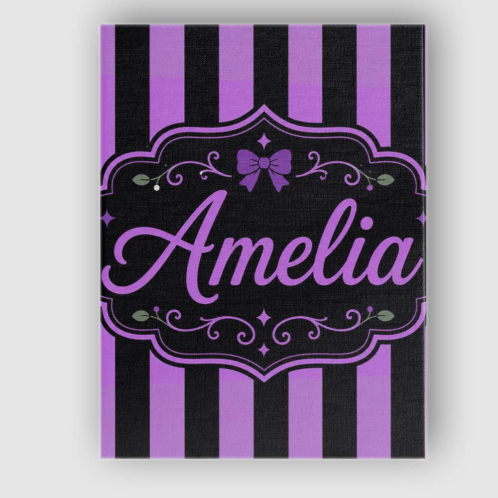 Personalised Name Purple and White Wavy Custom  Modern Room Accent Elegant Feature Canvas Wall Art Print Decor Picture Ready to Hang