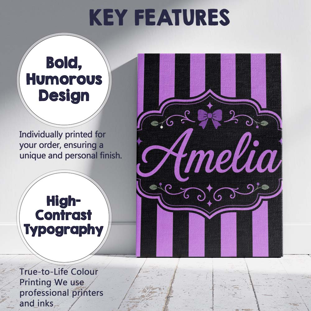 Personalised Name Purple and White Wavy Custom  Modern Room Accent Elegant Feature Canvas Wall Art Print Decor Picture Ready to Hang