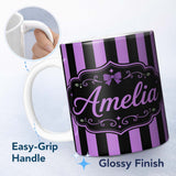 Personalized Custom Name Purple and White Wavy Stripe Abstract Seamless Pattern Name Cute 11oz Ceramic Coffee Tea Mug White Large Handle