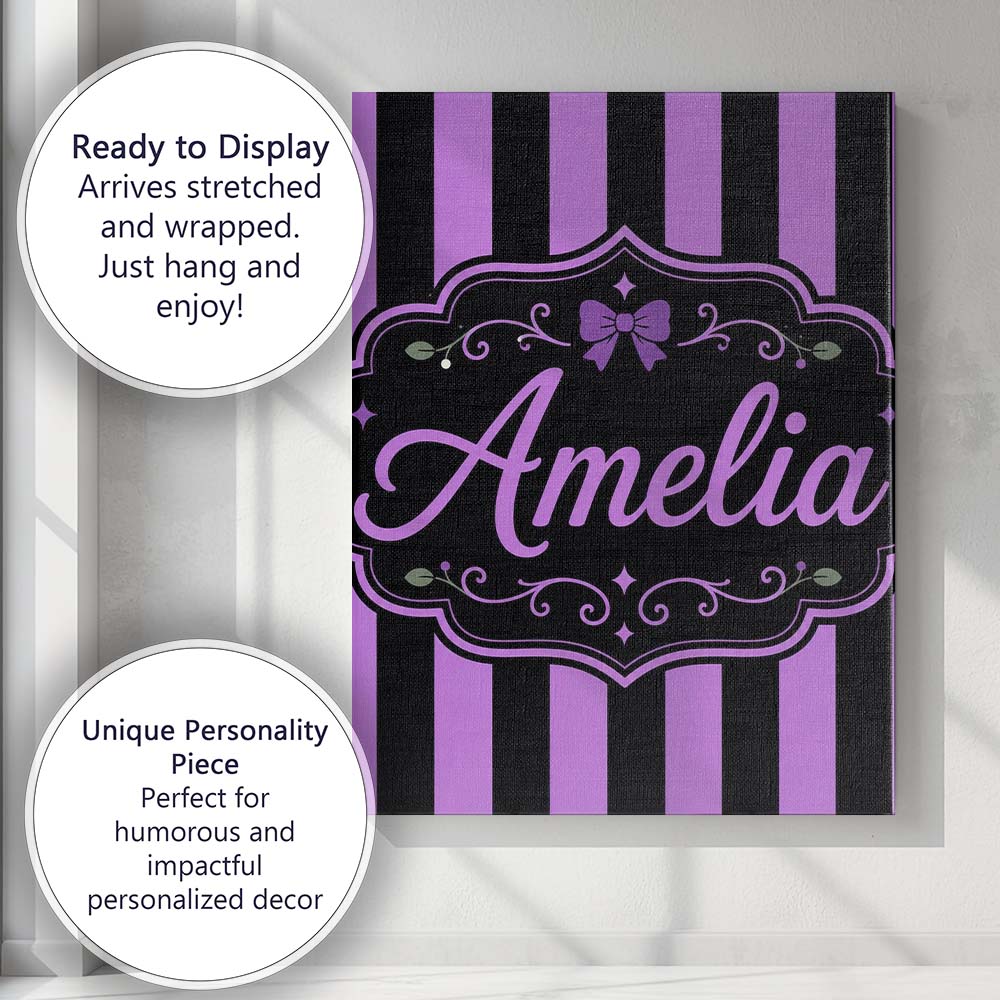 Personalised Name Purple and White Wavy Custom  Modern Room Accent Elegant Feature Canvas Wall Art Print Decor Picture Ready to Hang