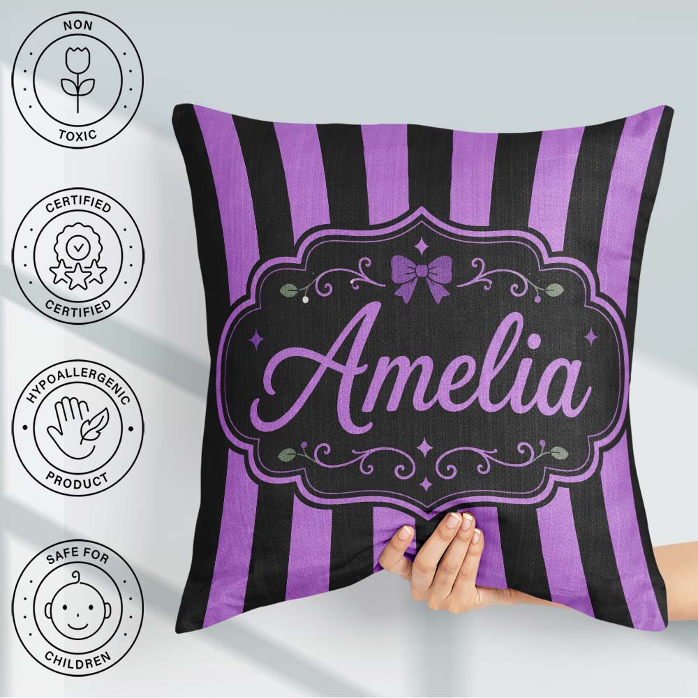Custom Name Purple and White Wavy Abstract Seamless Pattern Name Square Filled Cushion Throw Pillow Sofa Bed Home Decor Zip Washable UK Made