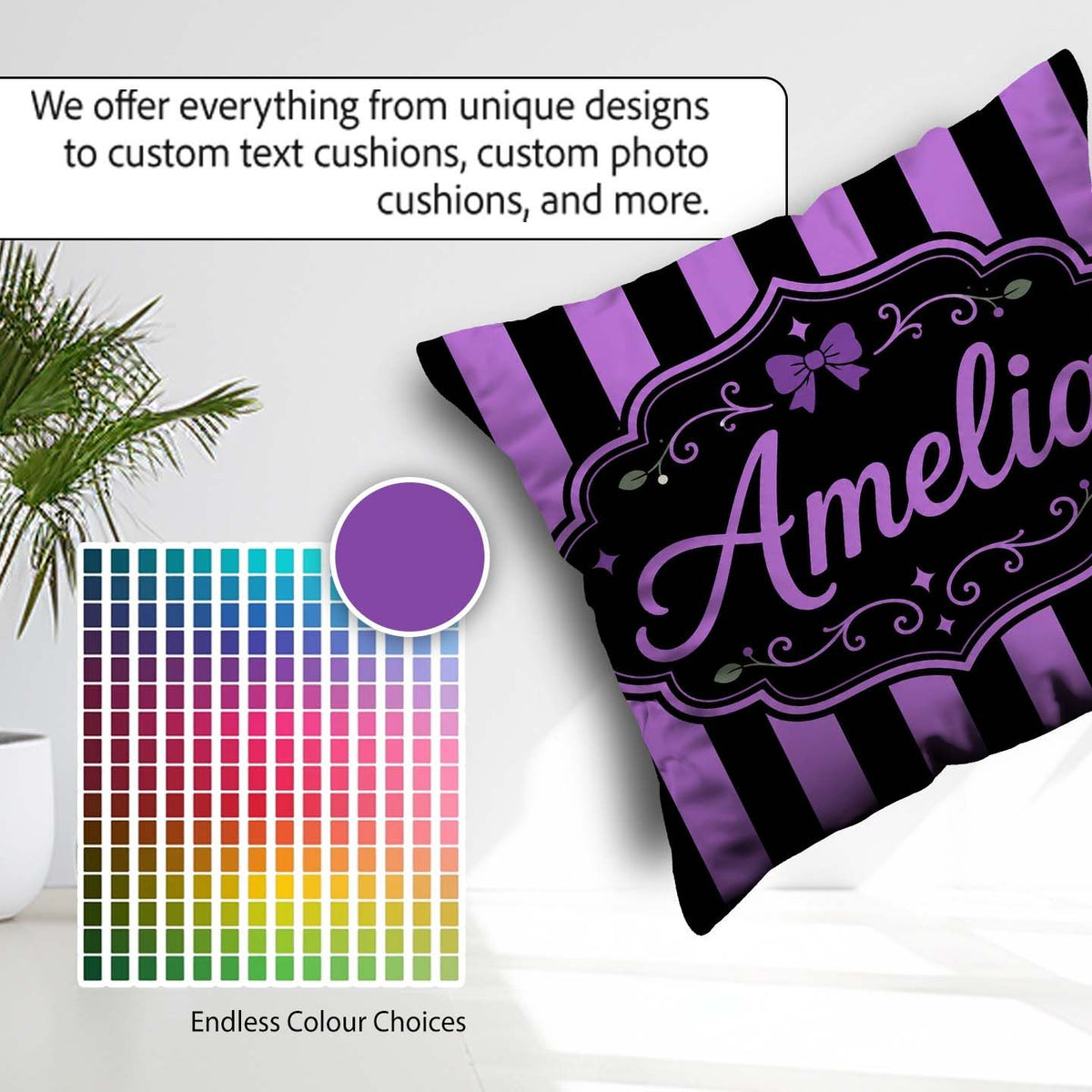 Custom Name Purple and White Wavy Abstract Seamless Pattern Name Square Filled Cushion Throw Pillow Sofa Bed Home Decor Zip Washable UK Made