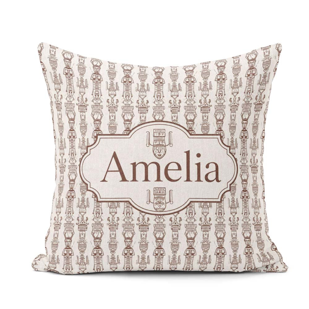 Custom Name Tribal Ethnic Line Art Figures Seamless Pattern Name Square Filled Cushion Throw Pillow Sofa Bed Home Decor Zip Washable UK Made