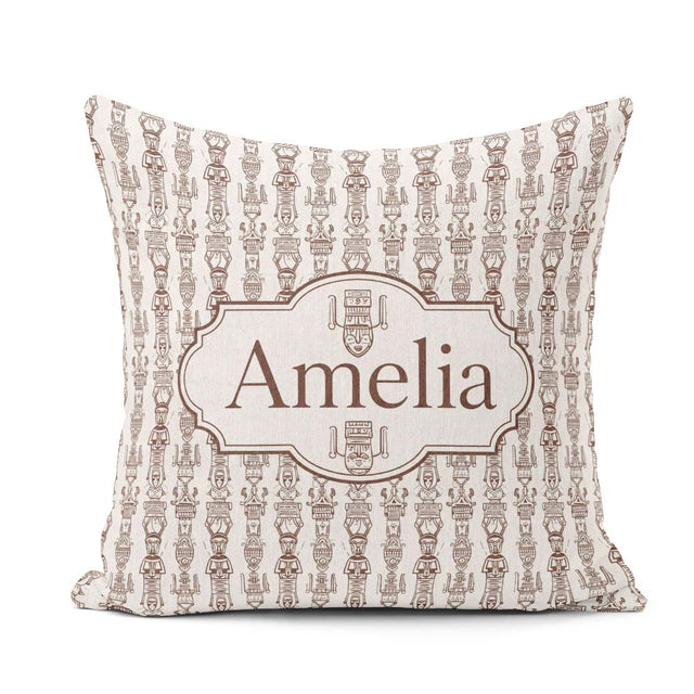 Custom Name Tribal Ethnic Line Art Figures Seamless Pattern Name Square Filled Cushion Throw Pillow Sofa Bed Home Decor Zip Washable UK Made