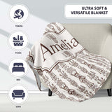 Tribal Ethnic Line Art Figures Seamless Pattern Name Cute Unique  Personalised Custom Name Super Soft Fleece Blanket Bed Sofa Throw