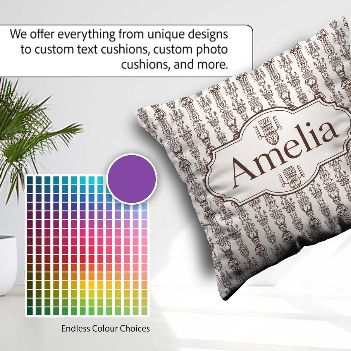Custom Name Tribal Ethnic Line Art Figures Seamless Pattern Name Square Filled Cushion Throw Pillow Sofa Bed Home Decor Zip Washable UK Made