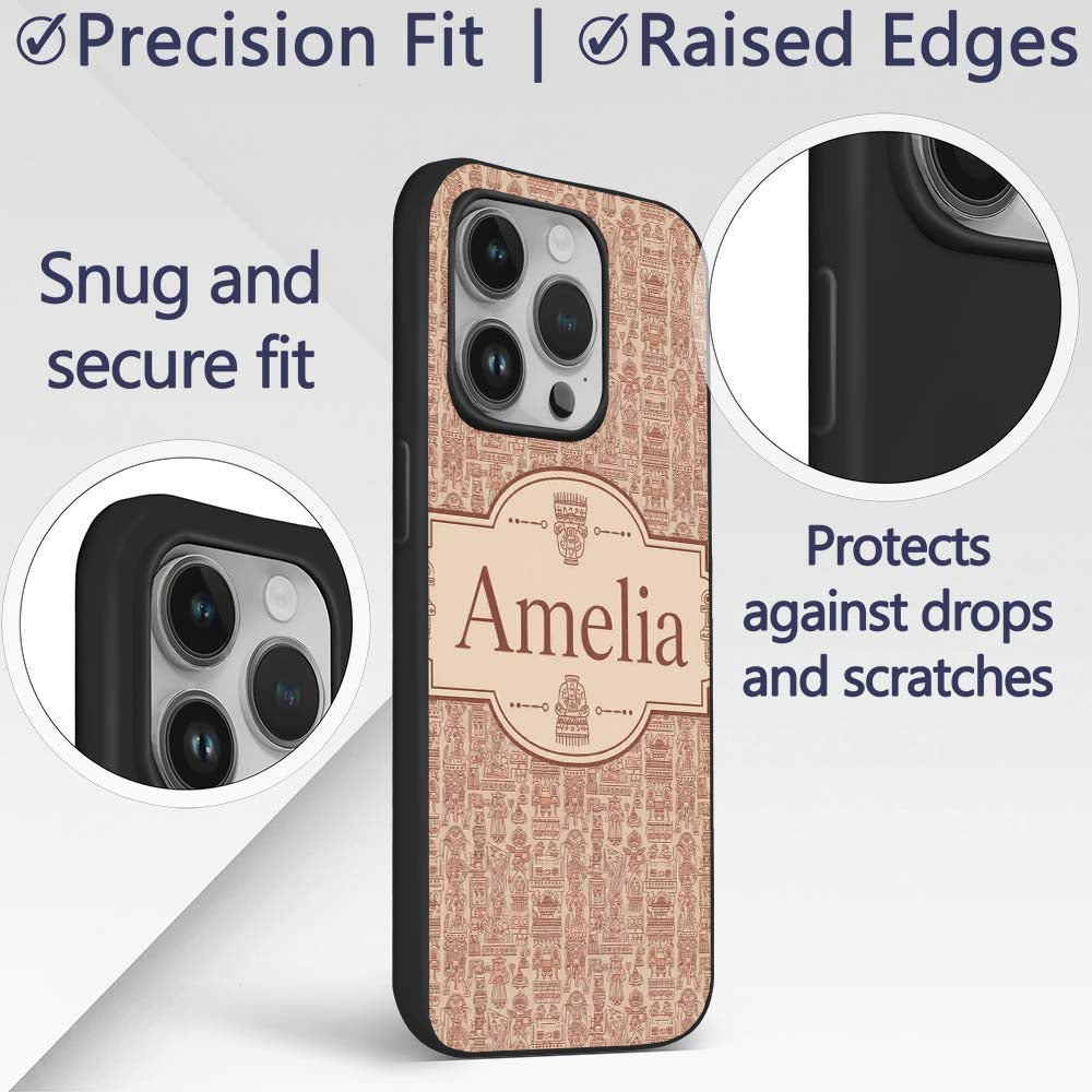 Ancient Egyptian Hieroglyphic Style Seamless Custom Name Protective Phone Case Mobile Cover Durable Everyday Smartphone Shock Resistant