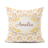 Custom Name Adorable Hamster Floral Yellow Accent Pattern Lovely Square Filled Cushion Throw Pillow Sofa Bed Home Decor Zip Washable UK Made