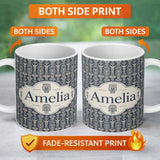 Personalized Custom Name Vintage Tribal Mask and Totem Seamless Pattern Name Cute Unique Gift 11oz Ceramic Coffee Tea Mug White Large Handle
