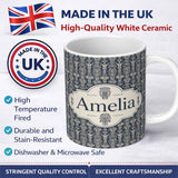 Personalized Custom Name Vintage Tribal Mask and Totem Seamless Pattern Name Cute Unique Gift 11oz Ceramic Coffee Tea Mug White Large Handle
