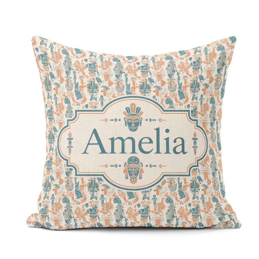 Custom Name Colorful Cultural Symbols Seamless Pattern Name Cute Square Filled Cushion Throw Pillow Sofa Bed Home Decor Zip Washable UK Made