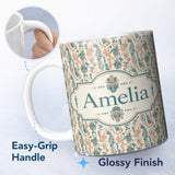 Personalized Custom Name Colorful Tribal Cultural Symbols Seamless Pattern Name Cute Unique 11oz Ceramic Coffee Tea Mug White Large Handle
