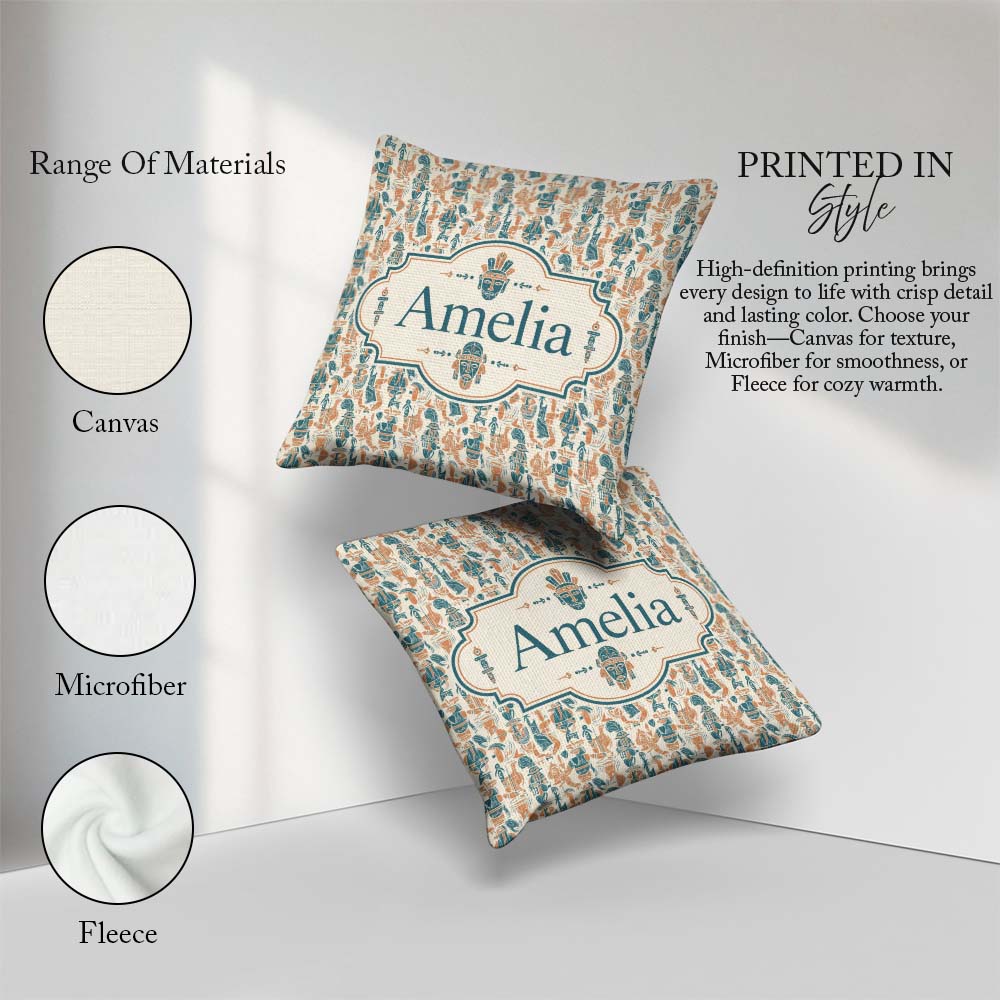 Custom Name Colorful Cultural Symbols Seamless Pattern Name Cute Square Filled Cushion Throw Pillow Sofa Bed Home Decor Zip Washable UK Made
