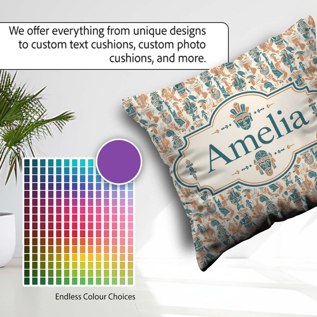 Custom Name Colorful Cultural Symbols Seamless Pattern Name Cute Square Filled Cushion Throw Pillow Sofa Bed Home Decor Zip Washable UK Made