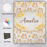 Personalised Name Adorable Hamster Floral Yellow Accent Seamless Custom  Interior Canvas Wall Art Print Decor Picture Ready to Hang