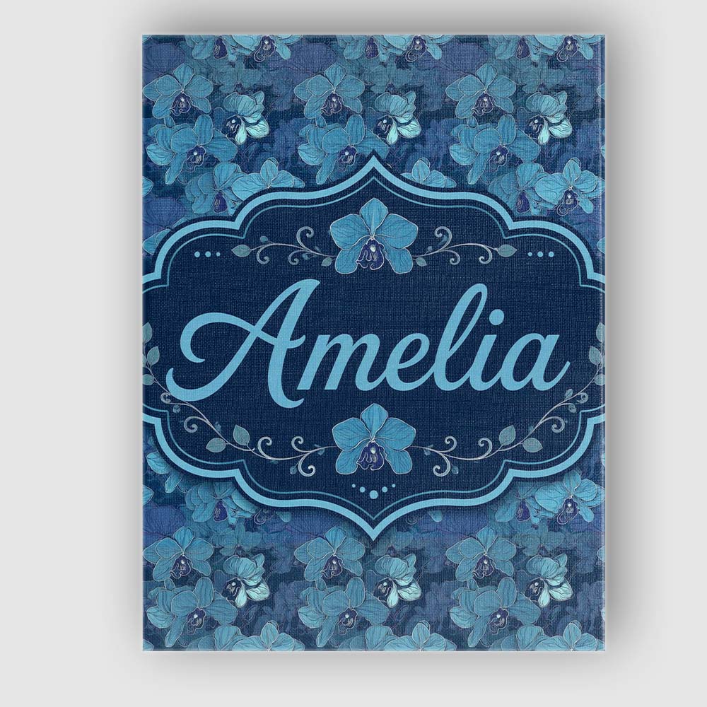 Personalised Name Blue Orchid Floral Custom Premium Decorative Design Modern Room Accent Canvas Wall Art Print Decor Picture Ready to Hang