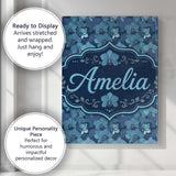 Personalised Name Blue Orchid Floral Custom Premium Decorative Design Modern Room Accent Canvas Wall Art Print Decor Picture Ready to Hang