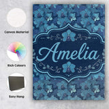 Personalised Name Blue Orchid Floral Custom Premium Decorative Design Modern Room Accent Canvas Wall Art Print Decor Picture Ready to Hang