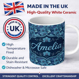 Personalized Custom Name Blue Orchid Floral Seamless Pattern Elegant Botanical Design Name 11oz Ceramic Coffee Tea Mug White Large Handle