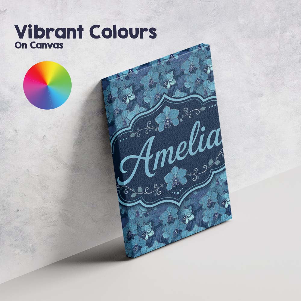 Personalised Name Blue Orchid Floral Custom Premium Decorative Design Modern Room Accent Canvas Wall Art Print Decor Picture Ready to Hang
