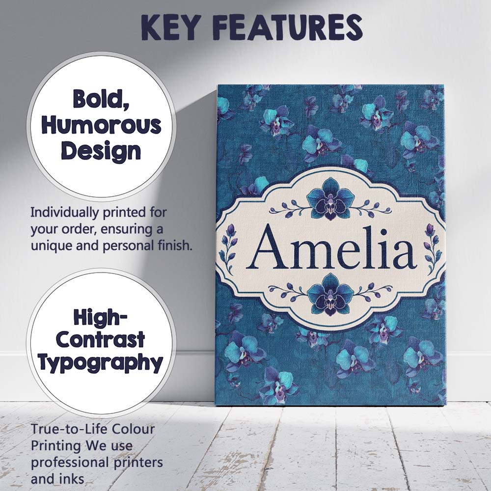 Personalised Name Teal Orchid Bloom Seamless Custom Bespoke  Contemporary Display Canvas Wall Art Print Decor Picture Ready to Hang