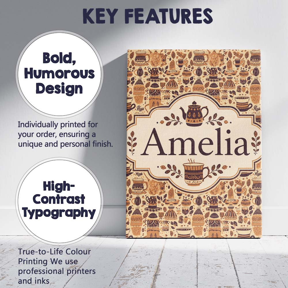 Personalised Name Coffee Cups and Rustic Custom  Unique Gift Idea Elegant Feature Canvas Wall Art Print Decor Picture Ready to Hang