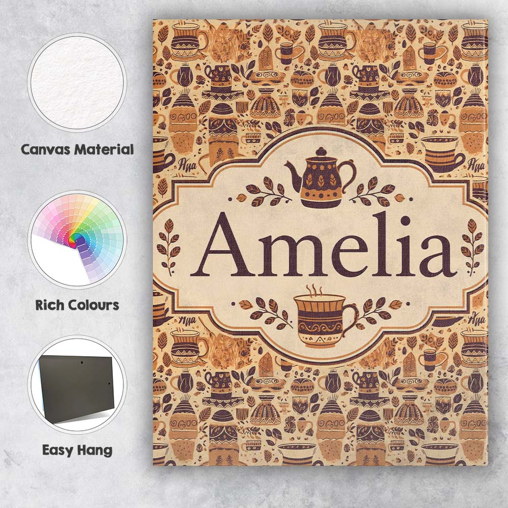 Personalised Name Coffee Cups and Rustic Custom  Unique Gift Idea Elegant Feature Canvas Wall Art Print Decor Picture Ready to Hang